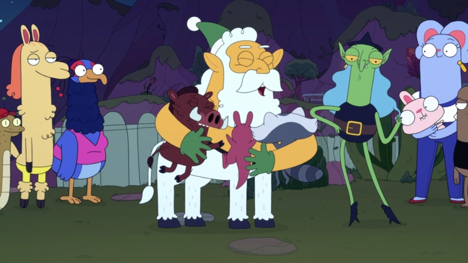 Centaur Klaus; Helen; Crowd expressing surreal absurdity